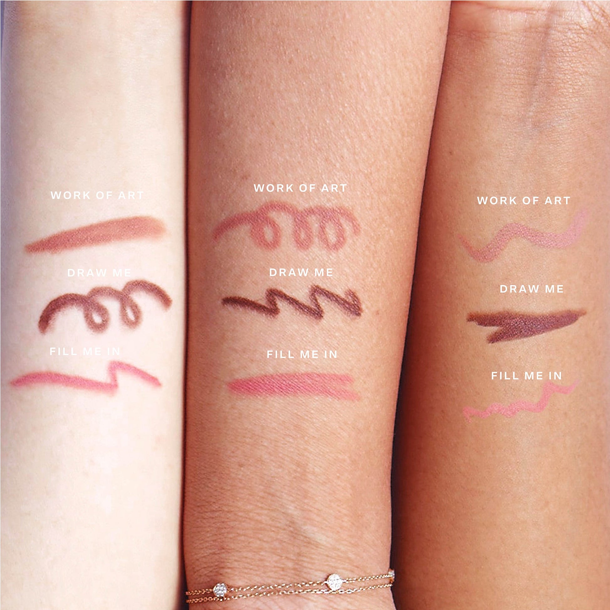 Shared: All three shades of Tower 28 Beauty's OneLiner swatched on three different skin tones