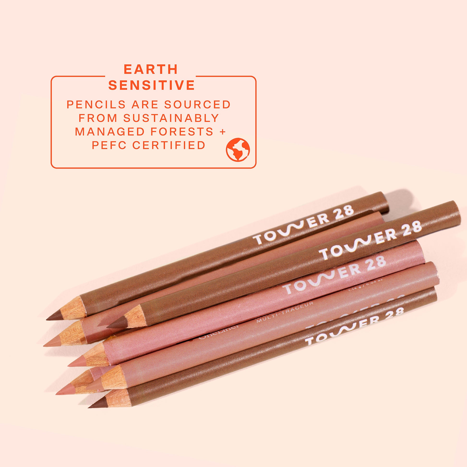 The Tower 28 Beauty OneLiner pencils are sourced from sustainably managed forests and PEFC certified