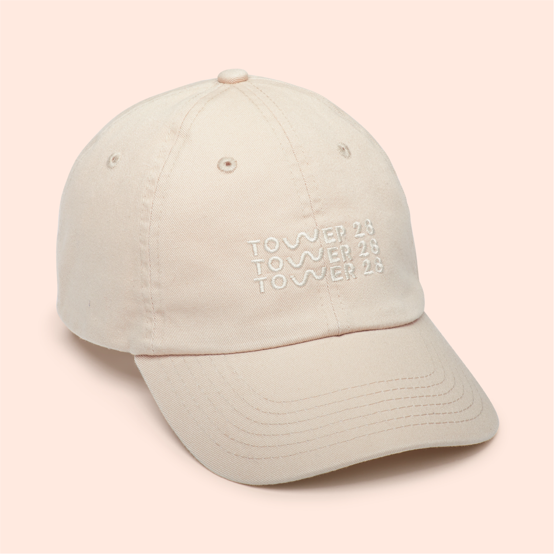 [Shared: Tower 28 Beauty Classic Baseball Cap Embroidered Baseball Hat with Adjustable Closure in Oatmeal Cream Color